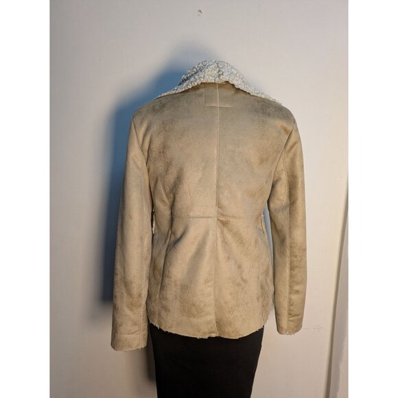 Dylan Faux Suede Open Front White Shearling, Size M - Picture 9 of 14